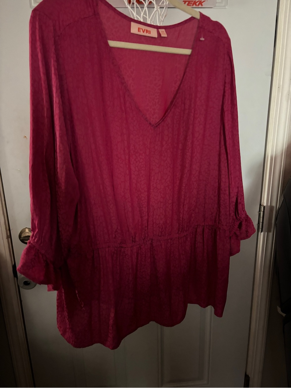 EVRI Deep Magenta V-Neck Long Sleeve Tunic
